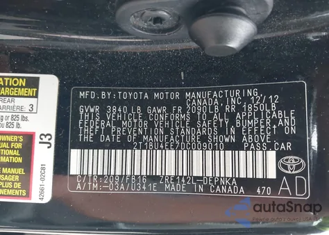 2013 Toyota Corolla Le z USA, uszkodzony, nr VIN 2T1BU4EE7DC009010